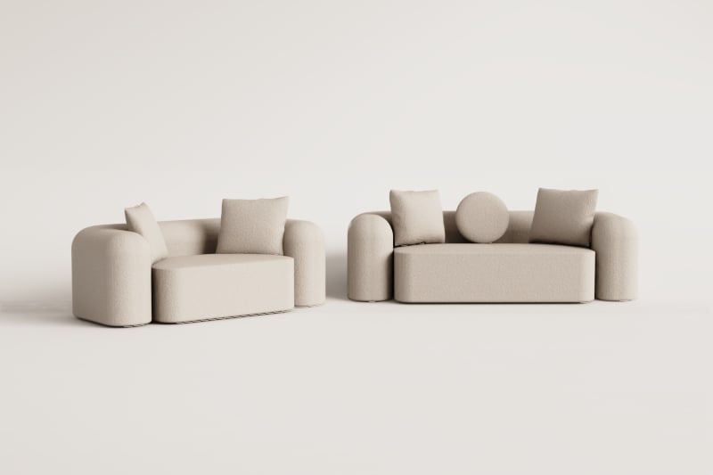 Zitkamer set met modulaire 3-zitsbank en 2-zitsbank in Coco chenille
