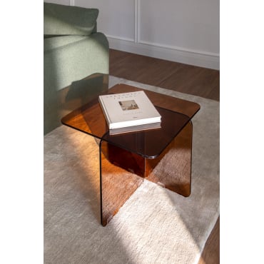 Eliana Vierkante Bijzettafel 50x50 Cm In Gehard Glas Bruin - Sklum