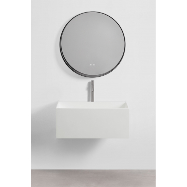 Badkamermeubelset Van Hars Met Geïntegreerde Wastafel En Led-verlichting Nerine Wit & Round Led And Antifog Zwart Ø80 Cm - Sklum