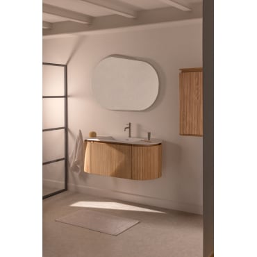 Carsone Zwevend Houten Badkamermeubelset Met Geïntegreerde Wastafel Natuurlijk Hout & Natuurlijk Hout & Ovaal Led En Anticondens 120x80 Cm Riben -