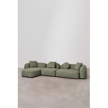 Modulaire 3-delige Chaise Longue Zitbank Links In Coco Chenille Stof Chenille Groen – Salie - Sklum