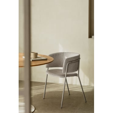 Set Van 4 Nalon Gestoffeerde Eetkamerstoelen Tapioca Beige & Stof Gebroken Wit & Tela - Sklum