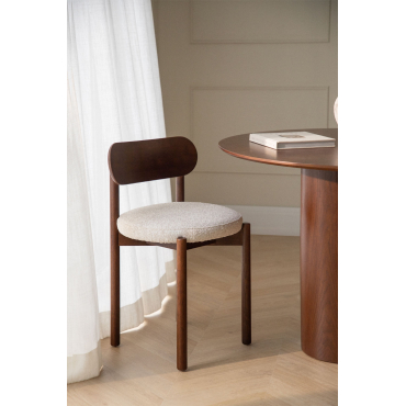 Pakket Van 2 Bianca Gestoffeerde Eiken Eetkamerstoelen Donker Hout & Crèmebeige Boucléstof - Sklum