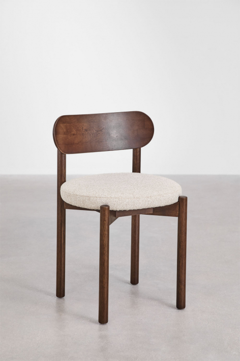 Set van 4 Bianca gestoffeerde eiken eetkamerstoelen - Crèmebeige boucléstof