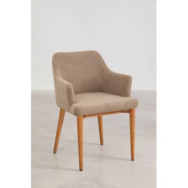 Set Van 4 Eetkamerstoelen Met Armleuningen In Banfil Shearling Donker Hout & Chenille Bruin - Tarwe - Sklum