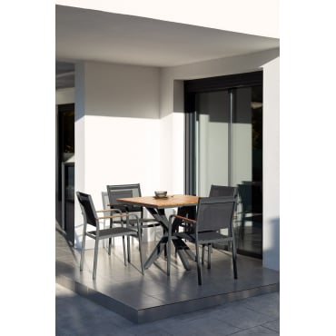 Set Vierkante Tafel (90x90 Cm) En 4 Archer Tuinstoelen Grijs – Grafiet - Sklum