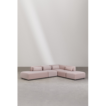 4-delige Modulaire Hoekbank Met Chaise Longue Links En Fogler Poef Corduroy Roze Wijn - Sklum