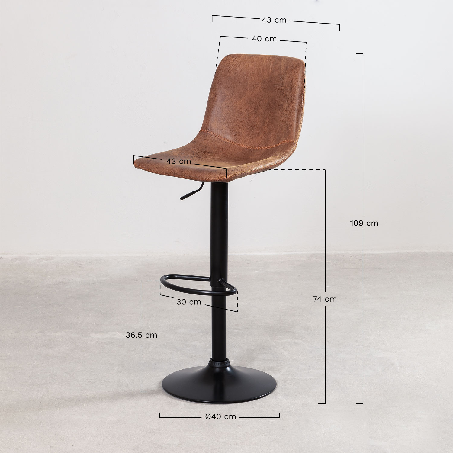 Set van 2 verstelbare hoge krukken in Ody Style kunstleer, AFMETINGEN