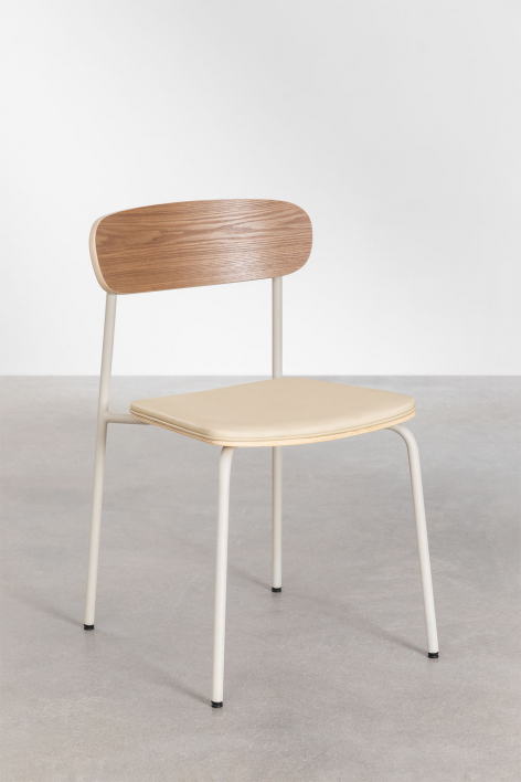 Pack van 2 stapelbare eetkamerstoelen van ijzer en hout Wilpier - Tapioca beige