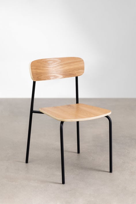 Set van 4 stapelbare eetkamerstoelen van ijzer en hout Wilpier - Zwart