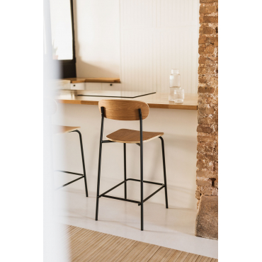 65cm Hoge Stapelbare Kruk In Ijzer En Hout Wilpier Zwart & Natuurlijk Hout - Sklum