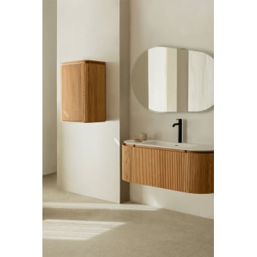 Carsone Zwevend Houten Badkamermeubelset Met Geïntegreerde Wastafel Natuurlijk Hout & Zonder Extra Eenheid & Spiegelloze & Geborsteld - Sklum