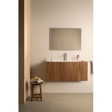 Badmeubelset Van Hout Met Geïntegreerde Wastafel Fiore Ash Brown & Rectangular Led And Antifog 120x90 Cm Riben & Goud ↑30 Cm - Sklum