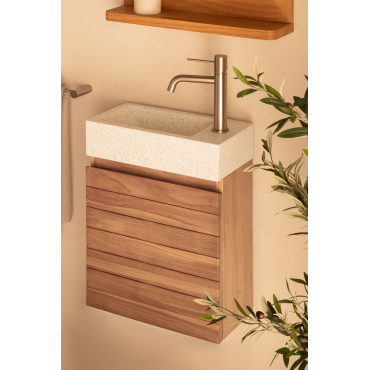Teakhouten Badkamermeubelset Met Geïntegreerde Wastafel In Napier Cement Teakhout & Spiegelloze & Chroom ↑20 Cm Met - Sklum