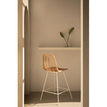 Set Van 2 Hoge Krukken In Synthetisch Rotan Natuurlijke Gouda Natuurlijk & ↑65 Cm & Wit & Geen Kussen - Sklum