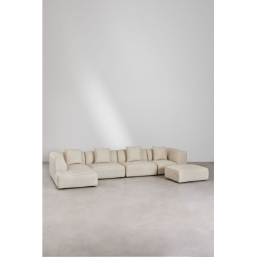 Modulaire 4-delige Chaise Longue Zitbank Links Met Poef In Cardea Bouclé Stof Crèmebeige Boucléstof - Sklum