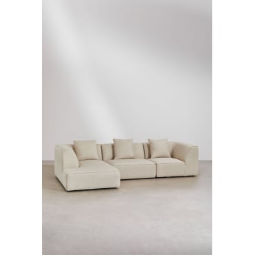 Modulaire Bank Met Linker Chaise Longue Van 3 Delen In Bouclé Stof Cardea Crèmebeige Boucléstof - Sklum