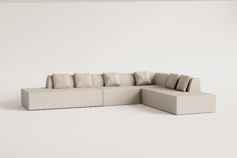 4-delige modulaire hoekbank met dubbele chaise longue in Cardea bouclé stof