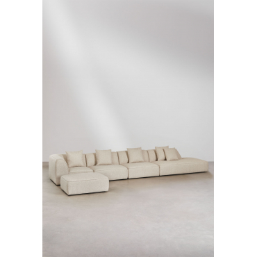 4-delige Modulaire Hoekbank Met Chaise Longue En Poef Rechts In Cardea Bouclé Stof Crèmebeige Boucléstof - Sklum