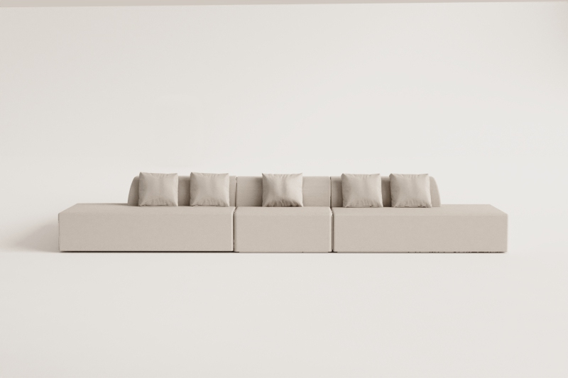 Modulaire 3-delige bank met dubbele chaise longue in bouclé stof Cardea