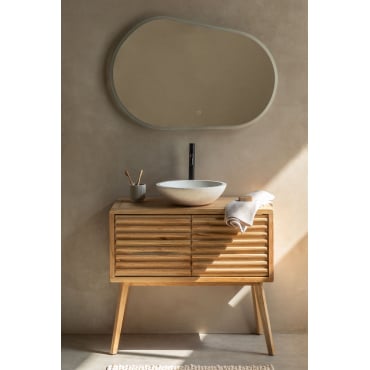 Deleyna Houten Badkamermeubelset Natuurlijk Hout & Rond Cement Wit Ø40 Cm Zavion & Spiegelloze & Zonder Kraan - Sklum