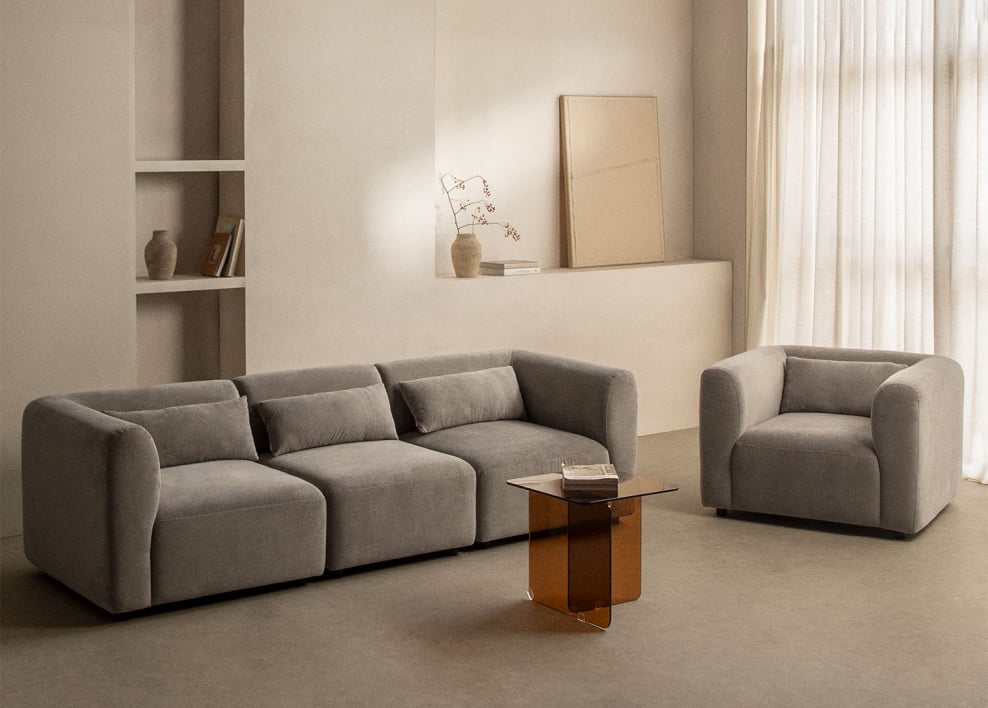 Woonkamerset met 3-delige modulaire bank en Fogler fauteuil