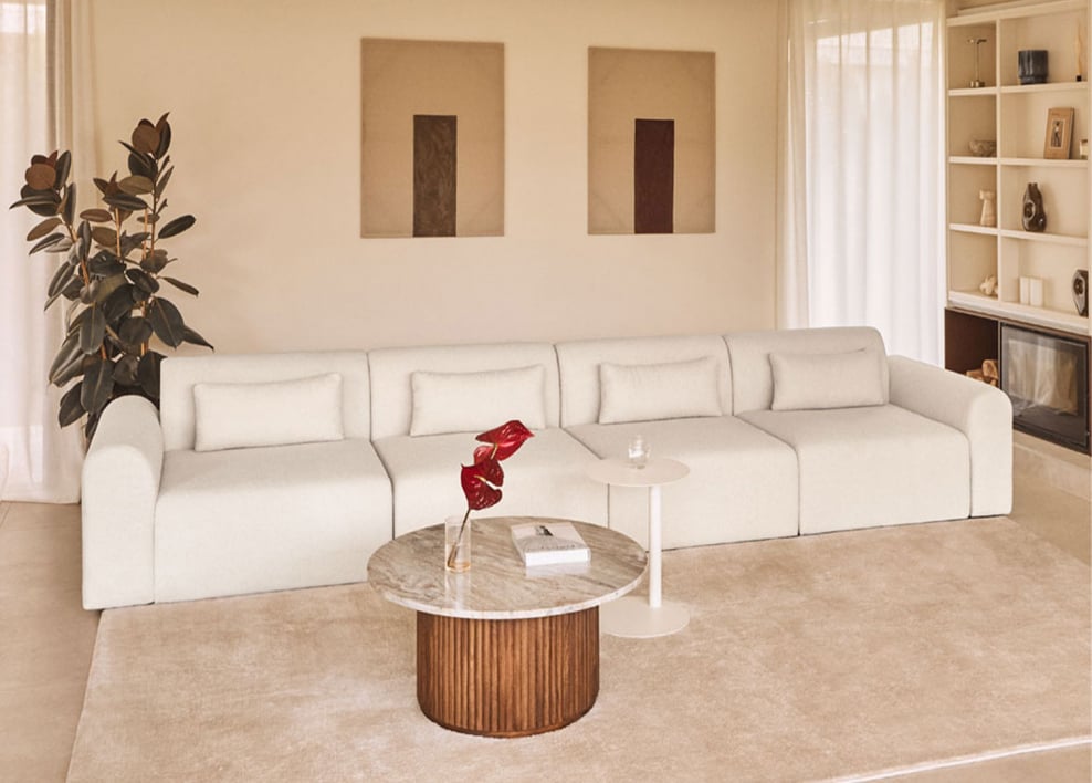 4-delige modulaire bank in Borjan shearling - Chenille White