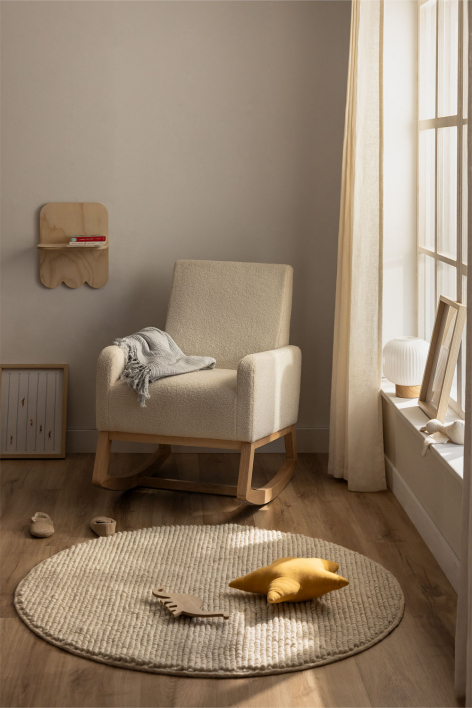 Marooma Gestoffeerde Schommelstoel Met 5 Verstelbare Rugleuningen - Comfortabele Leesstoel Met Brede Rug En Houten Basis (Beige)