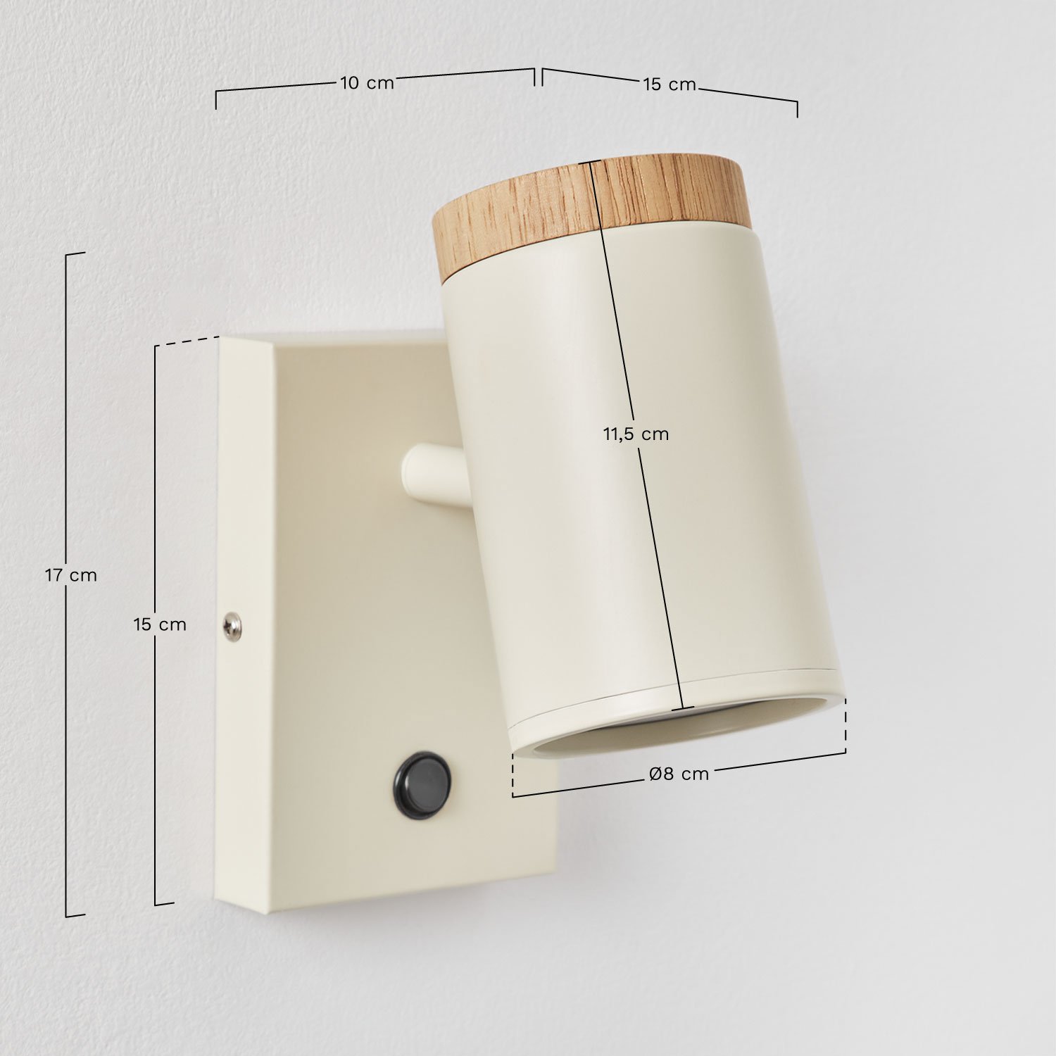 Directionele wandlamp van ijzer Amaranto, AFMETINGEN