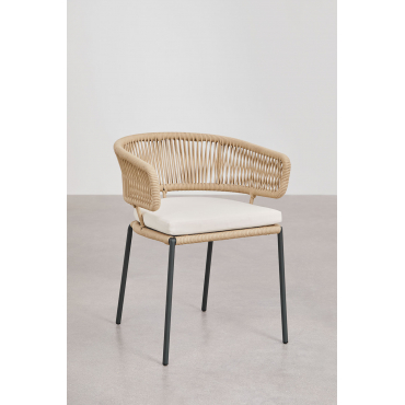 Set Van 4 Stapelbare Eetkamerstoelen In Ijzer En Gevlochten Touw Calipso Natuurlijk - Sklum