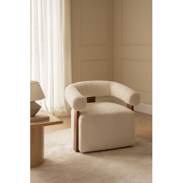 Pack Van 2 Fauteuils In Bouclé Stof En Rubberhout Mauro Bouclé Wit - Sklum