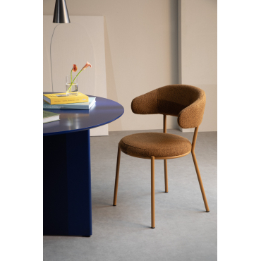 Verilo Bouclé Stoffen Eetkamerstoel Bouclé Honing Geel - Sklum