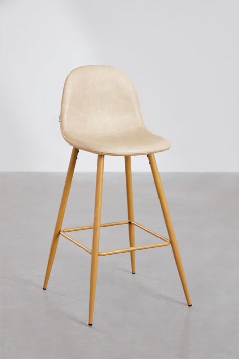 Set van 2 hoge krukken 75 cm van licht taupe grijs kunstleer en zwarte poten Glamm