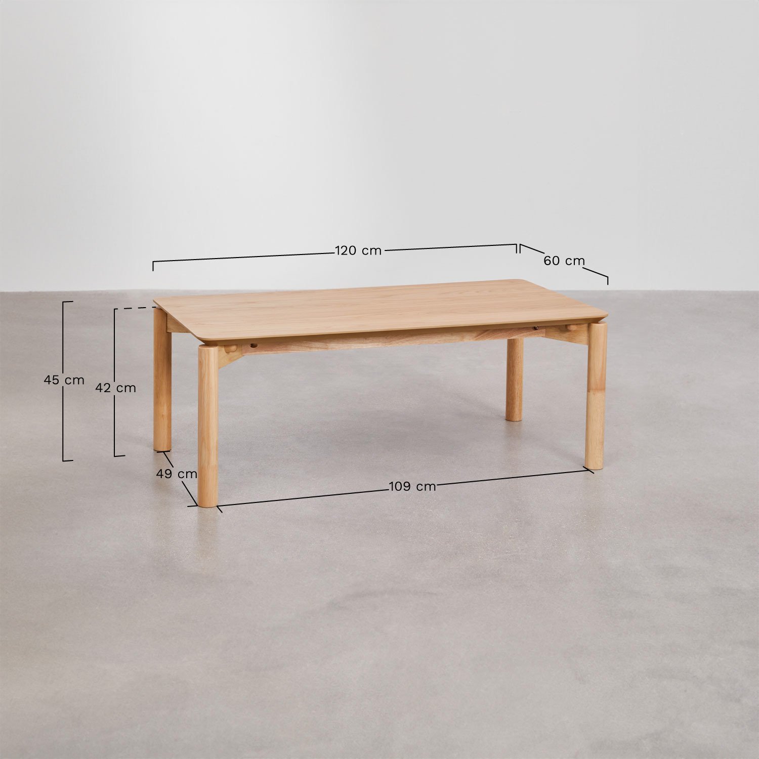 Rechthoekige salontafel 120x60 cm in MDF met eikenfineer Munden, AFMETINGEN