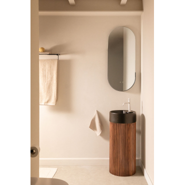 Houten Badkamermeubelset Met Geïntegreerde Maude Keramische Wastafel Donker Hout & Oval Led And Antifog Black 45x105 Cm Vacson & Wit - Sklum