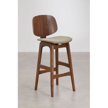 Hoge Kruk In Hout En Bekleed Canada Donker Hout & ↑75 Cm & Mokka Bruine Stof - Sklum