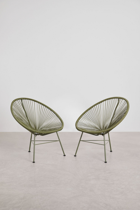 Set van 2 fauteuils in staal en synthetisch riet Nieuw Acapulco - Groen – intens olijf