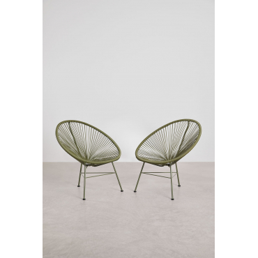 Set Van 2 Fauteuils In Staal En Synthetisch Riet Nieuw Acapulco Groen – Intens Olijf - Sklum