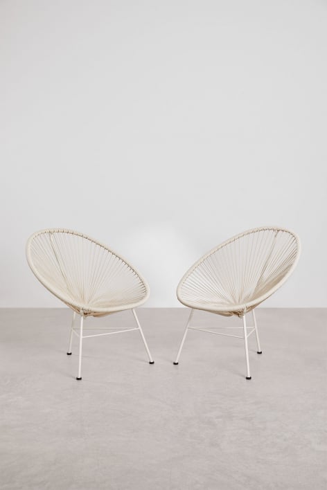 Set van 2 fauteuils in staal en synthetisch riet Nieuw Acapulco