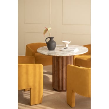Ronde Eettafel Giselda In Natuursteen En Mangohout Bruin Marmer Toronto & Ø100 Cm - Sklum