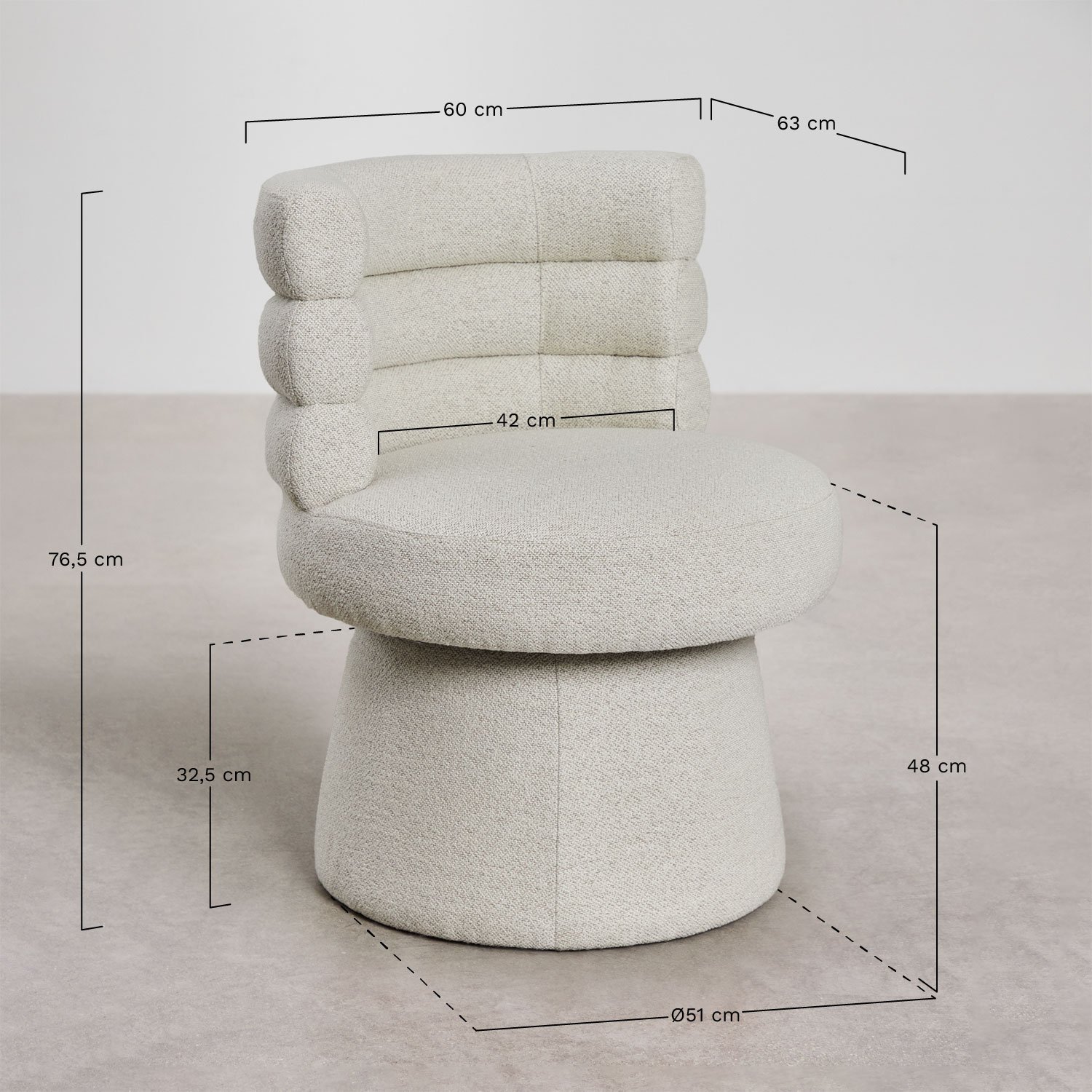 Set van 2 Protea gestoffeerde draaibare eetkamerstoelen, AFMETINGEN