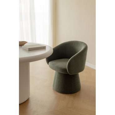 Set Van 2 Flavian Gestoffeerde Draaibare Eetkamerstoelen Met Armleuningen Bouclé Leger Groen - Sklum