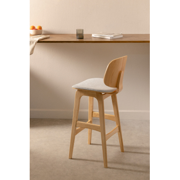 Hoge Kruk In Hout En Bekleed Canada Natuurlijk Hout & ↑65 Cm & Stof Beige - Sklum