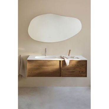 Solea Zwevend Houten Badkamermeubelset Met Geïntegreerde Wastafel Ash Brown & Onregelmatige Led En Anti-condens 140x75 Cm Riben - Sklum