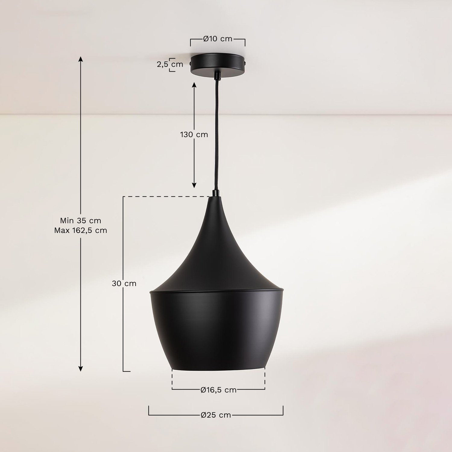 Bliko hangende plafondlamp, AFMETINGEN