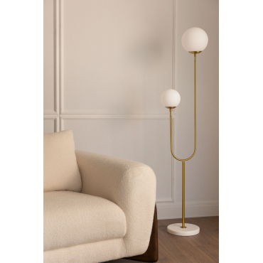 Staande Lamp Van Ijzer, Marmer En Twee Glazen Niama-bollen Goud - Sklum