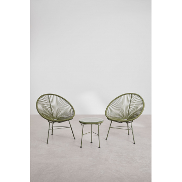 Loungeset Met 2 Fauteuils En Bijzettafel In Staal En Synthetisch Wicker New Acapulco Groen – Intens Olijf - Sklum
