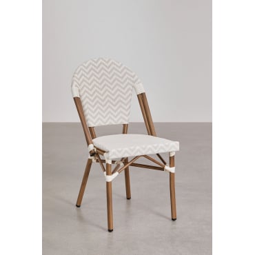 Brielle Bistro Stapelbare Eetkamerstoel In Aluminium En Synthetisch Rotan Naakt Beige - Gardenia Wit - Sklum