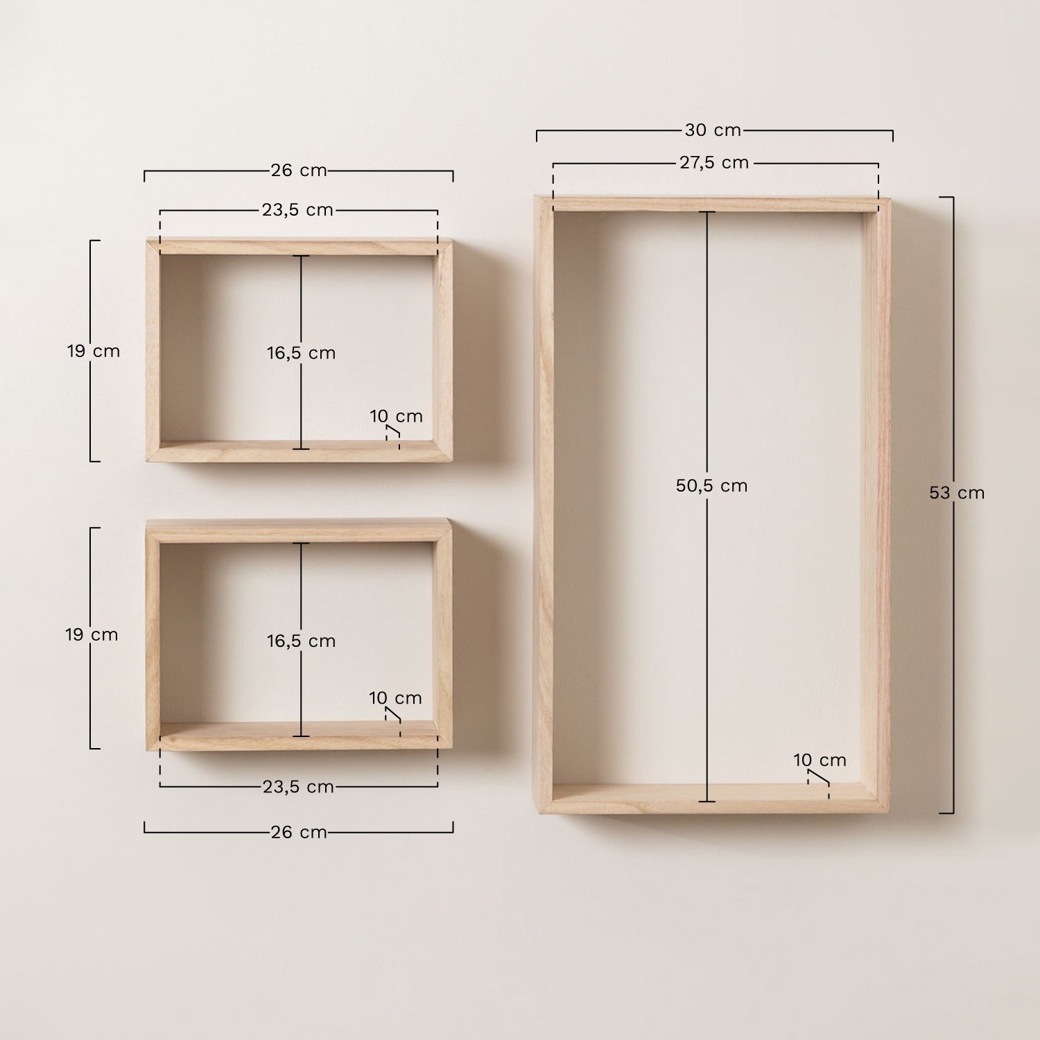 Set van 3 houten wandplanken Ayale, AFMETINGEN