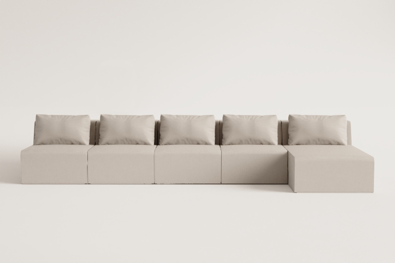 5-delige modulaire chaise longue-bank rechts, van vacuümverpakt corduroy Temple  